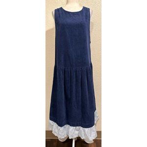 Lady in Waiting Vintage 70s Blue Maternity Eyelet Trim Dress